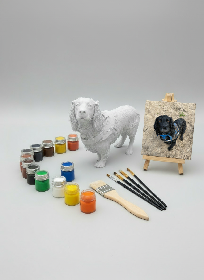 Custom pet painting kit with beach photo on easel